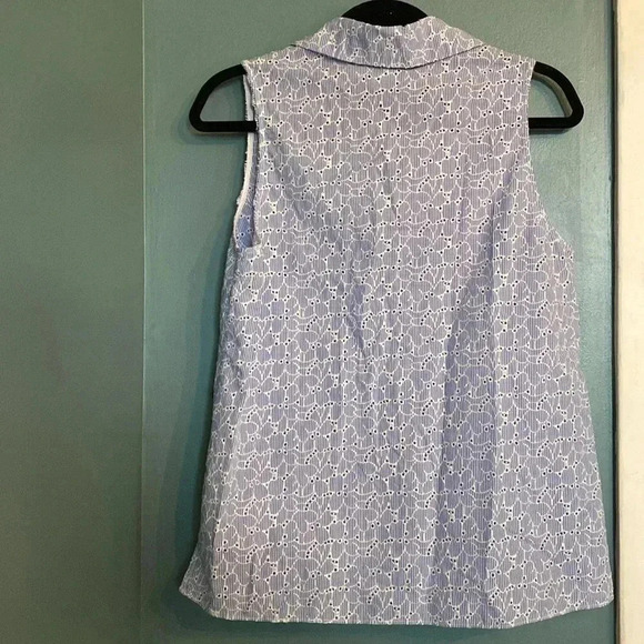 Lily Pulitzer new eyelet tank collar button up blue/white shirt size 8 - Picture 6 of 7